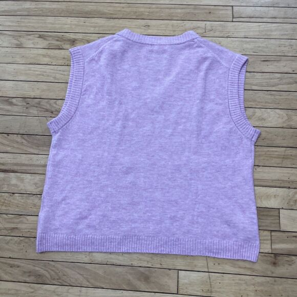 H&M Pink Wool Blend Sweater Vest Women M Barbie Boho Oversized Relaxed Crop Knit - Picture 2 of 16